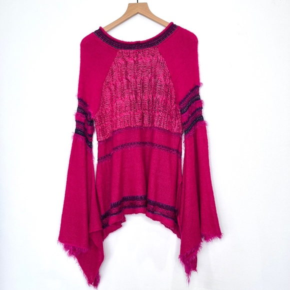Free People Craft Time Bell Sleeve Boho Pink Sweater Alpaca Wool Mohair - Picture 8 of 9